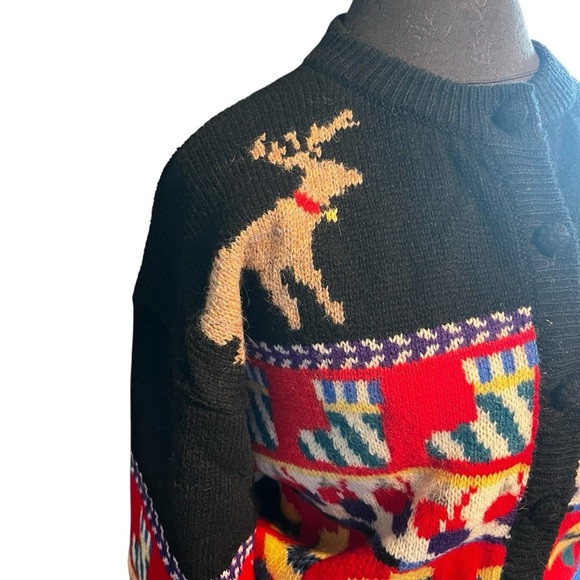 Vintage The Eagles Eye Shetland Wool Christmas Cardigan Novelty Pocket Medium - Picture 2 of 11